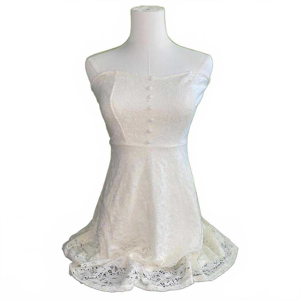 Y2k White Lace Strapless Mini Dress Casual Dress Summer Dress XS